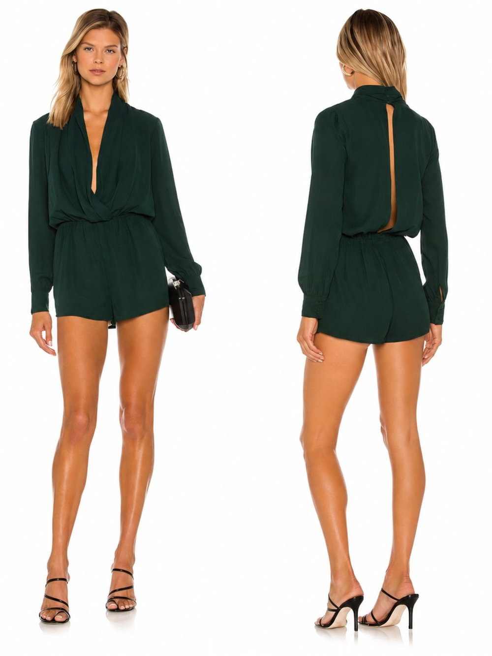 Superdown Kaycie Drape Neck Romper NEW medium forest green
